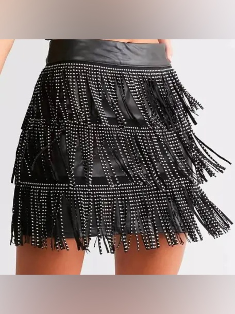 Sincerely Jules Black Studded Fringe Mini Skirt